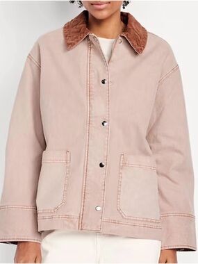 Old Navy Dusty Pink Utility Jacket with Brown Corduroy Collar